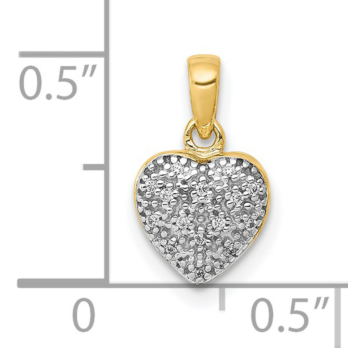 10k Multi-Tone Gold Heart Pendant with Rhodium Finish, Diamond Cut Textured Design