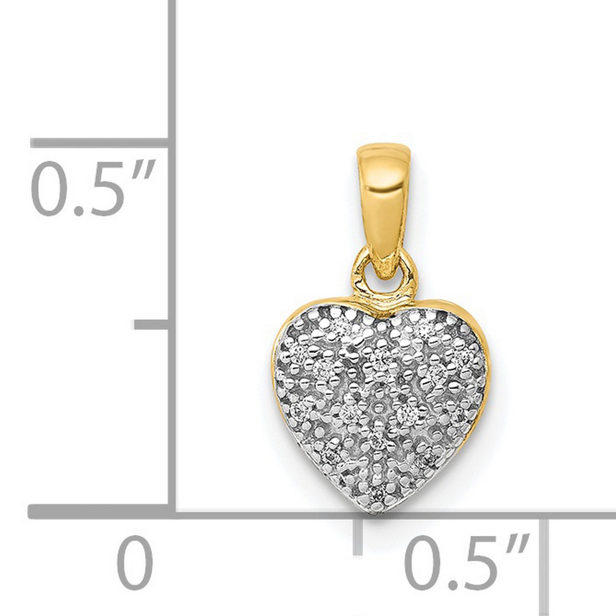 14k Yellow Gold Heart Pendant with Diamond, Two Tone Textured Design for Women