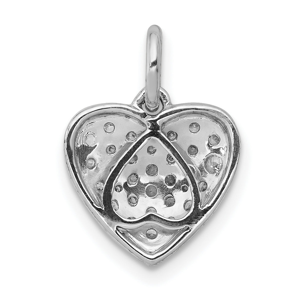 14k White Gold Heart Pendant with Pavé Round Cut Diamonds, Romantic Charm for Women