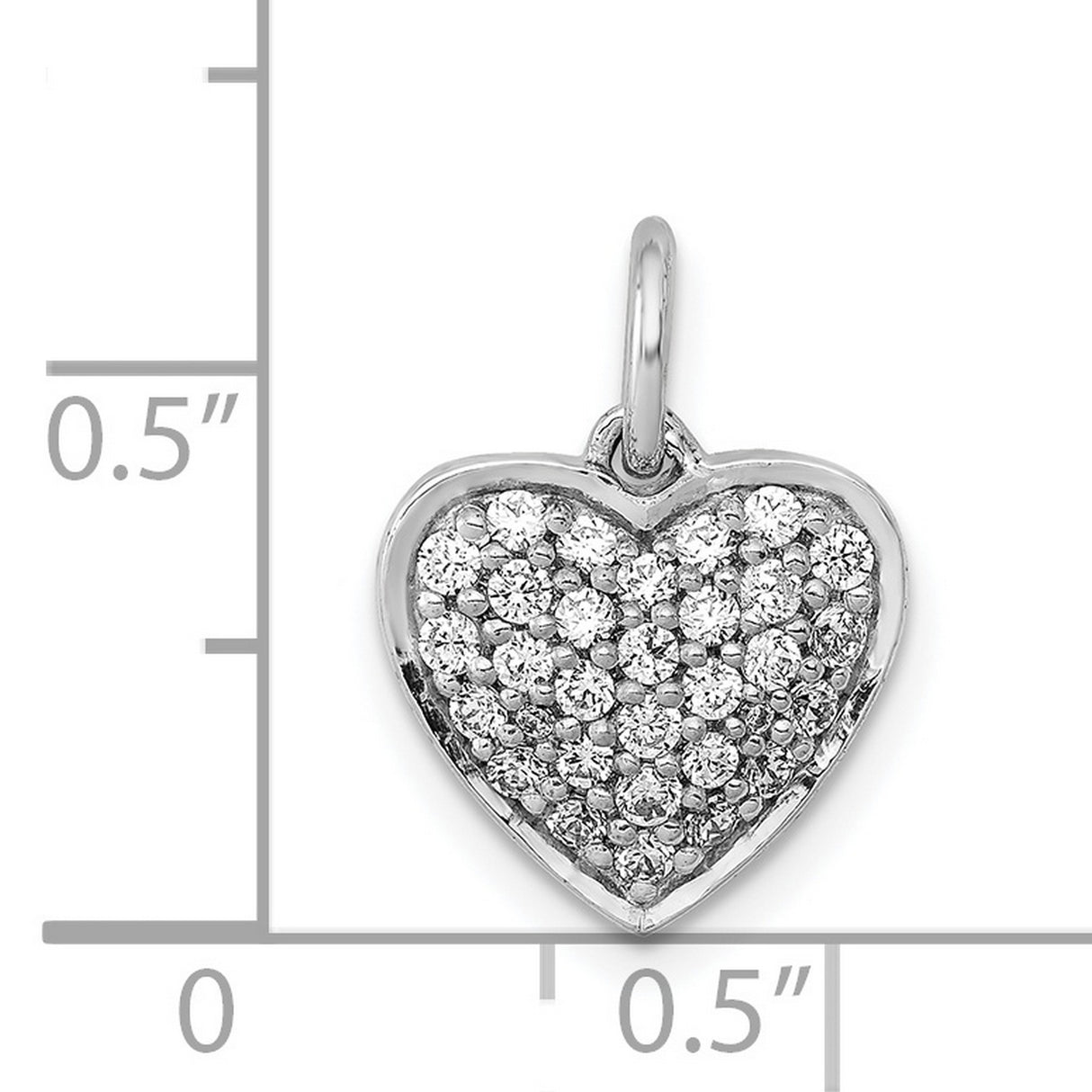 14k White Gold Heart Pendant with Pavé Round Cut Diamonds, Romantic Charm for Women