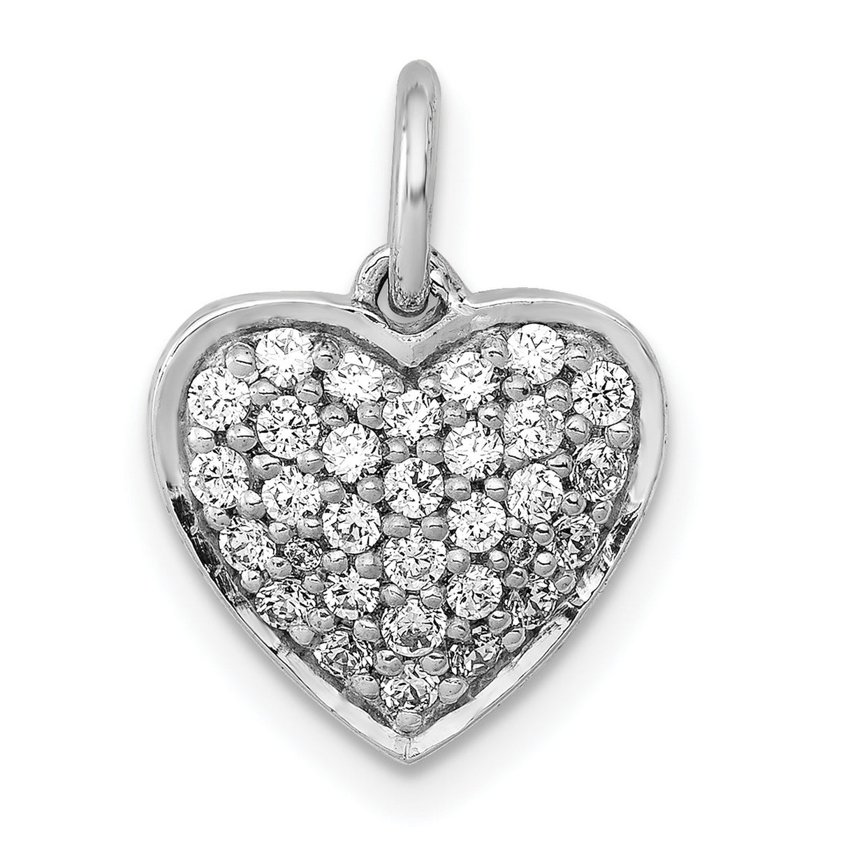 14k White Gold Heart Pendant with Pavé Round Cut Diamonds, Romantic Charm for Women