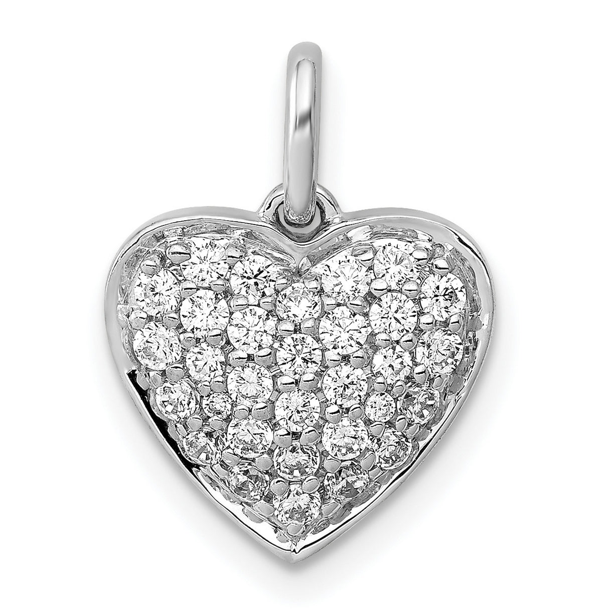 14k White Gold Diamond Heart Pendant with Pavé Set Stones for Women