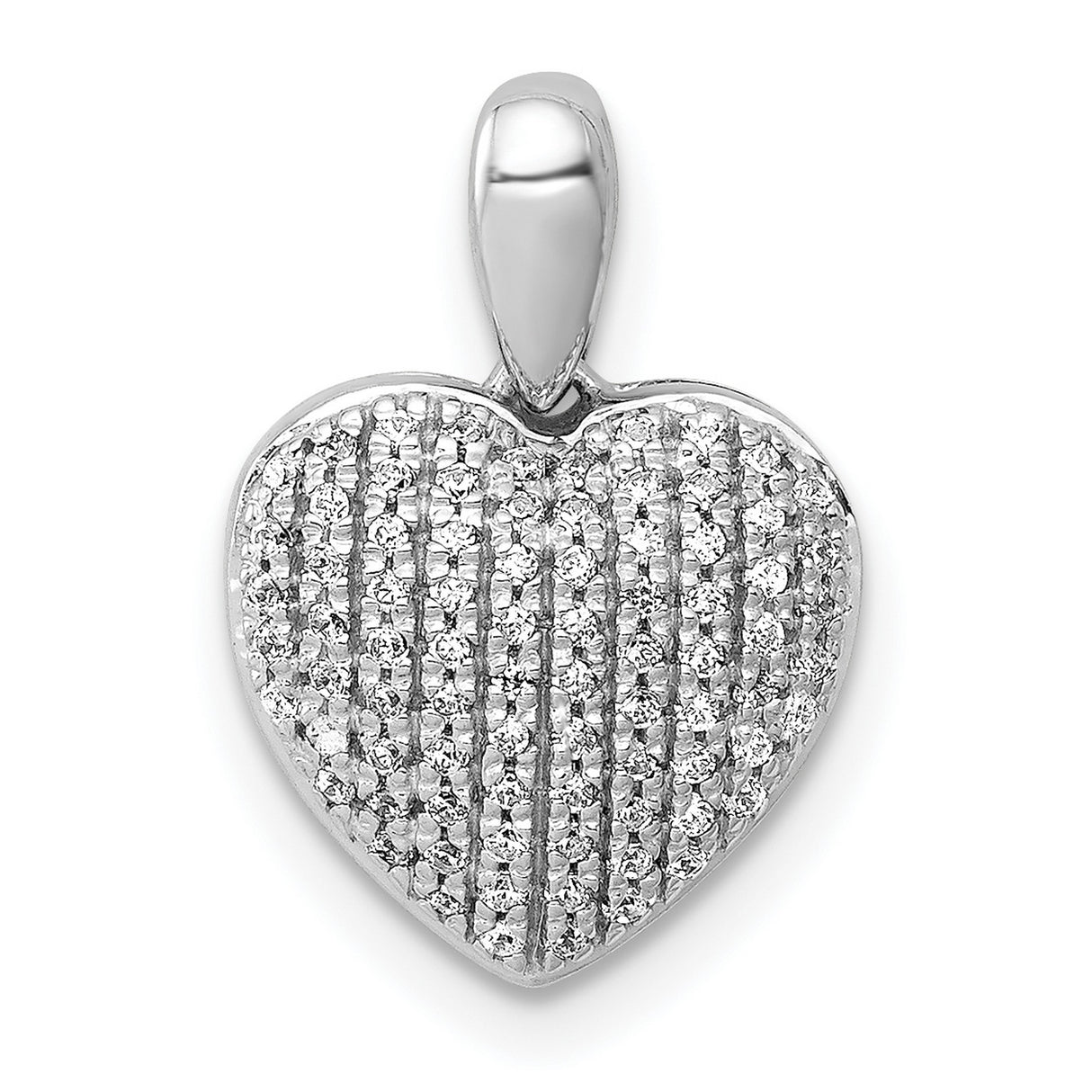 14k White Gold Heart Pendant with Pavé Cubic Zirconia, Romantic Jewelry for Women