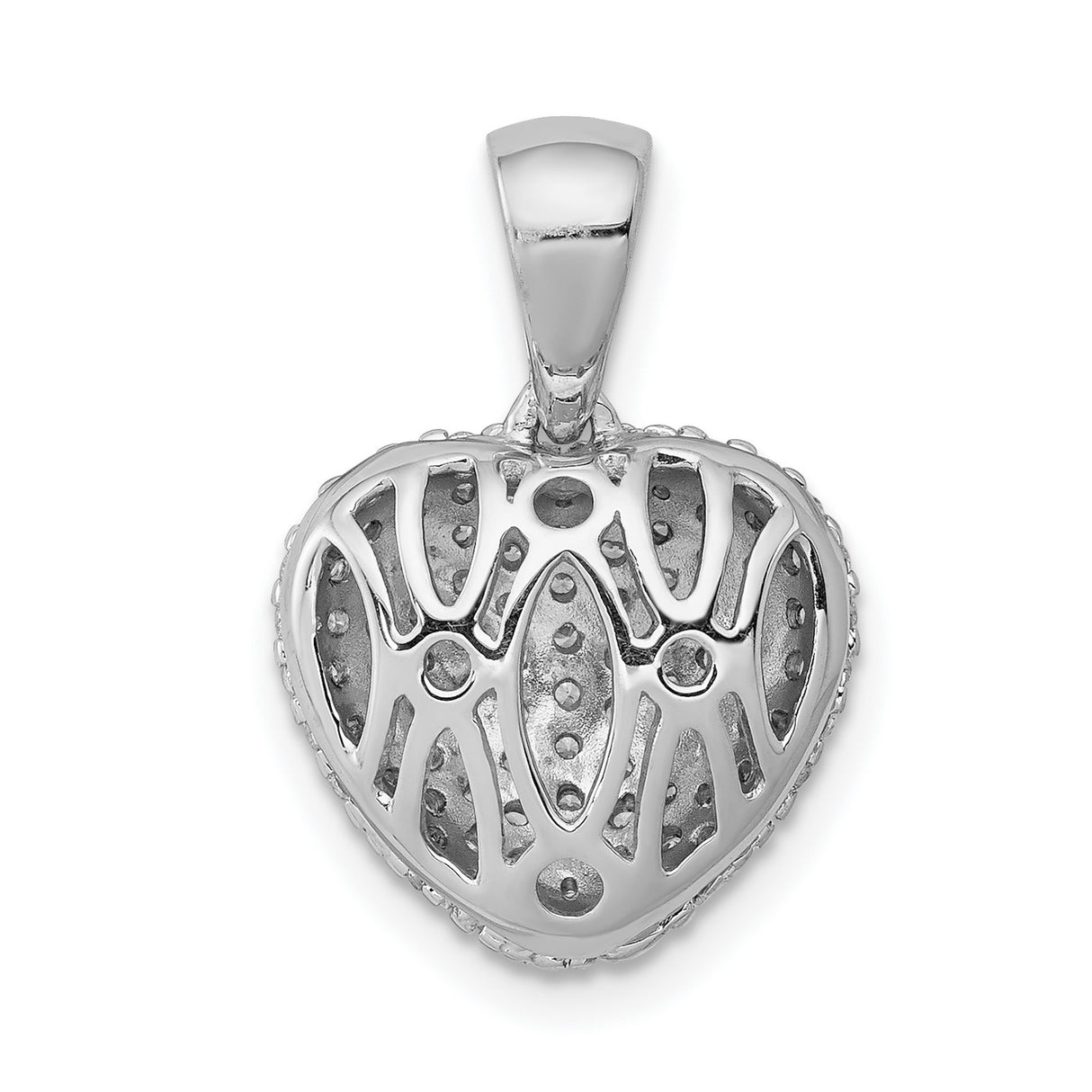 14k White Gold Heart Pendant with Round Cut Diamonds in Pavé Setting