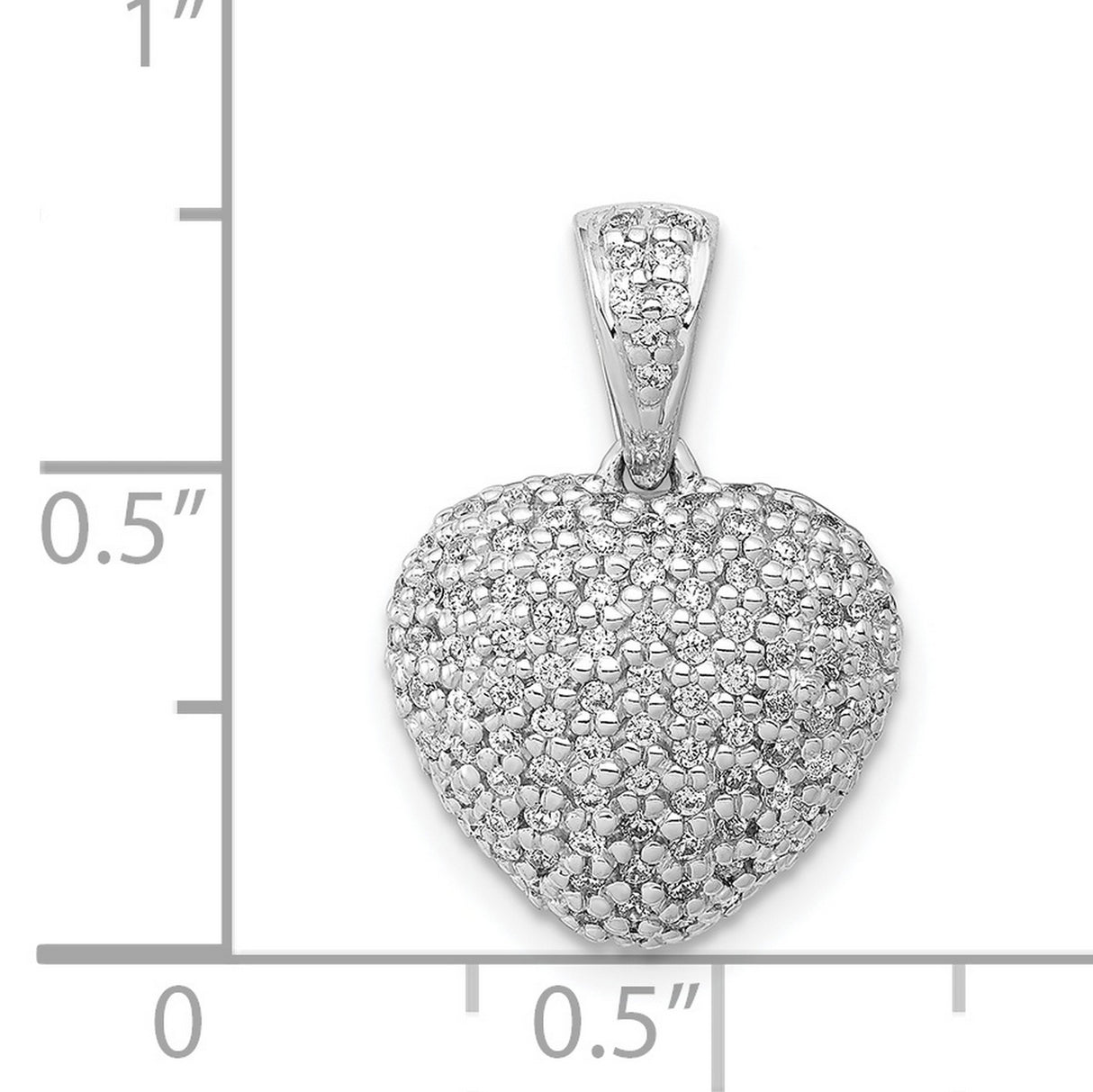 14k White Gold Heart Pendant with Round Cut Diamonds in Pavé Setting