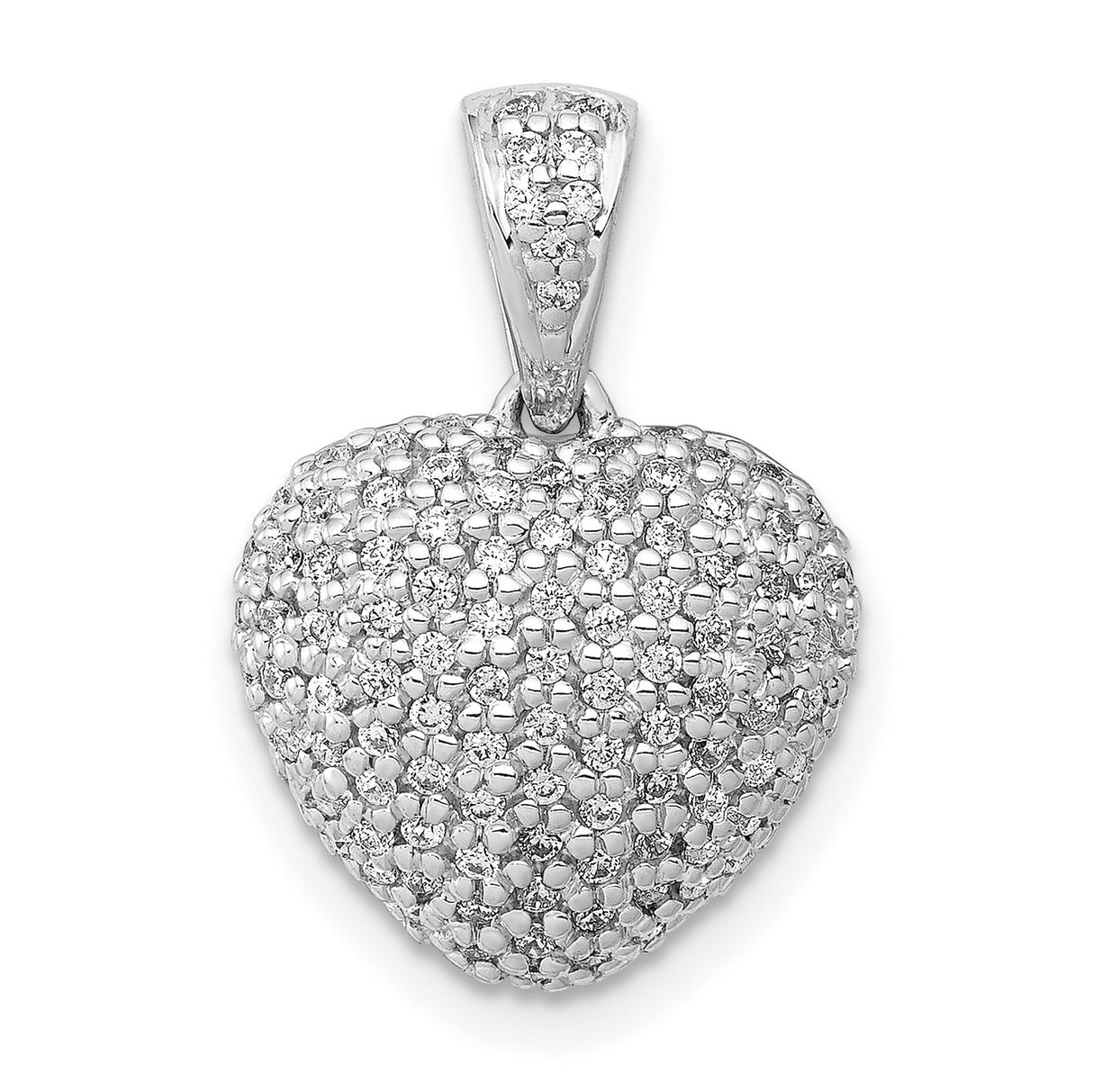 14k White Gold Heart Pendant with Round Cut Diamonds in Pavé Setting