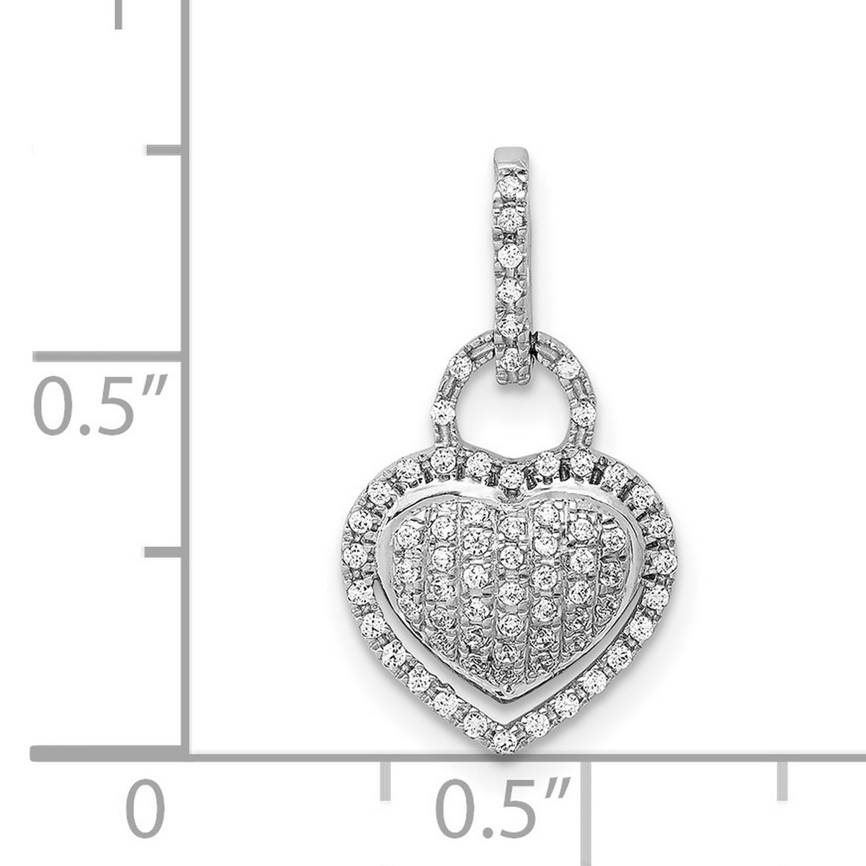 14k White Gold Heart Pendant with Diamond Pave, Padlock-Inspired Charm for Women