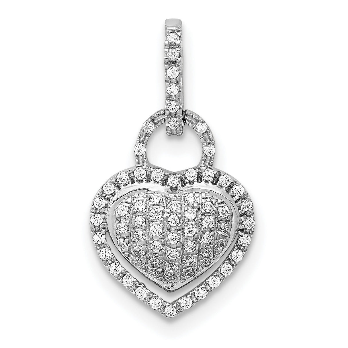 14k White Gold Heart Pendant with Diamond Pave, Padlock-Inspired Charm for Women