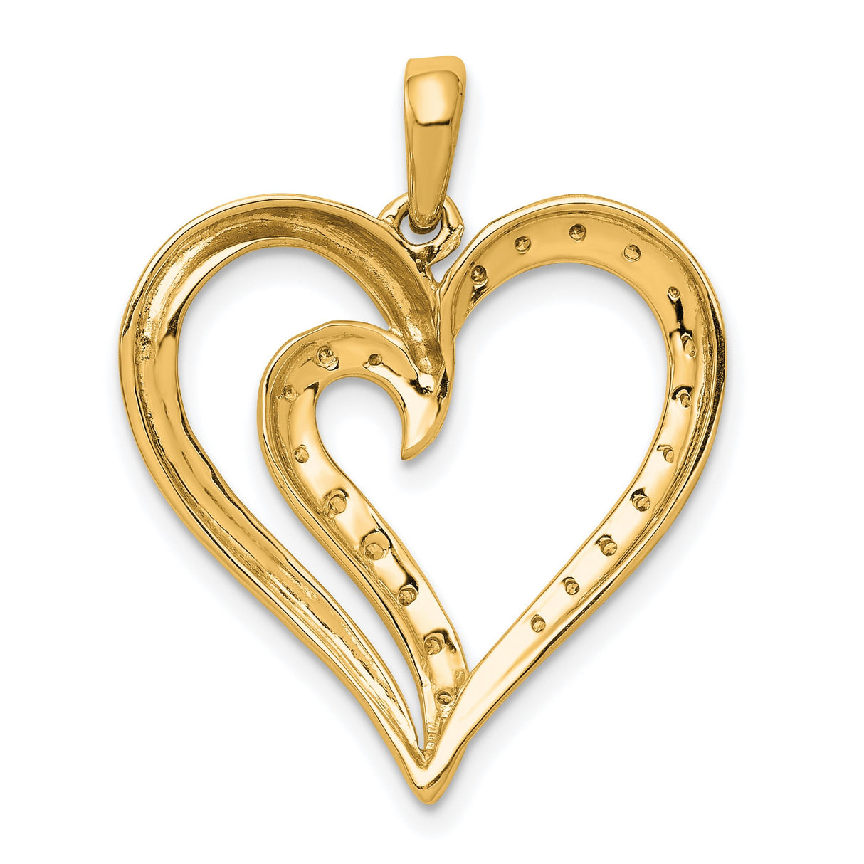 14k Yellow Gold Heart Pendant with Diamond Accents, Flowing Open Heart Design for Women