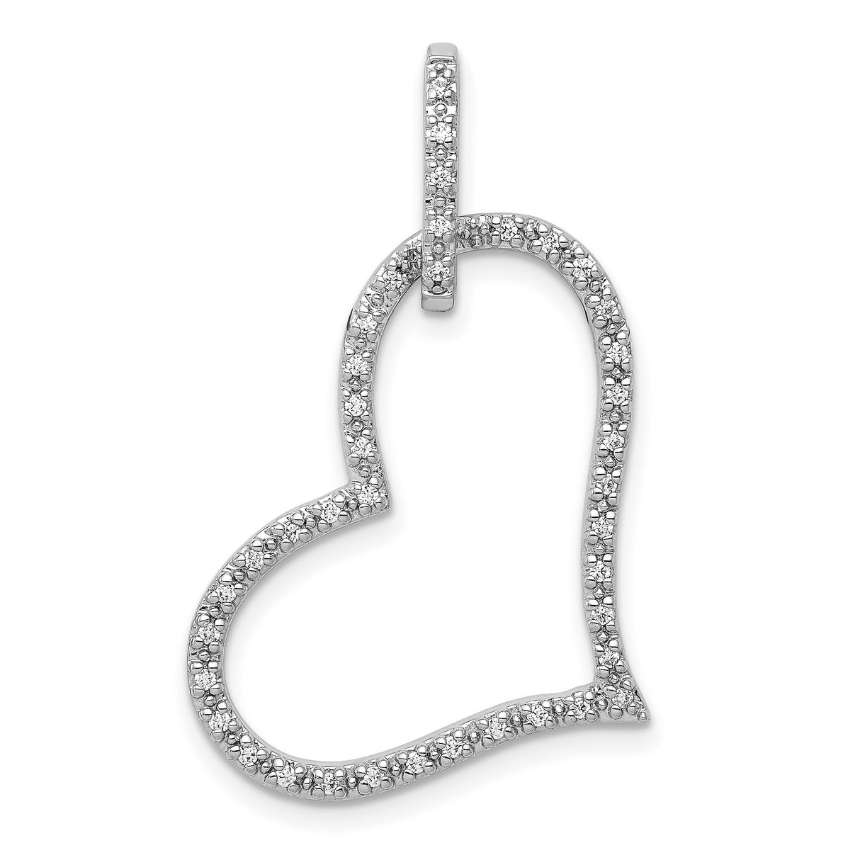 14k White Gold Open Heart Pendant with Diamond Cut Detailing, Romantic Dainty Jewelry for Women