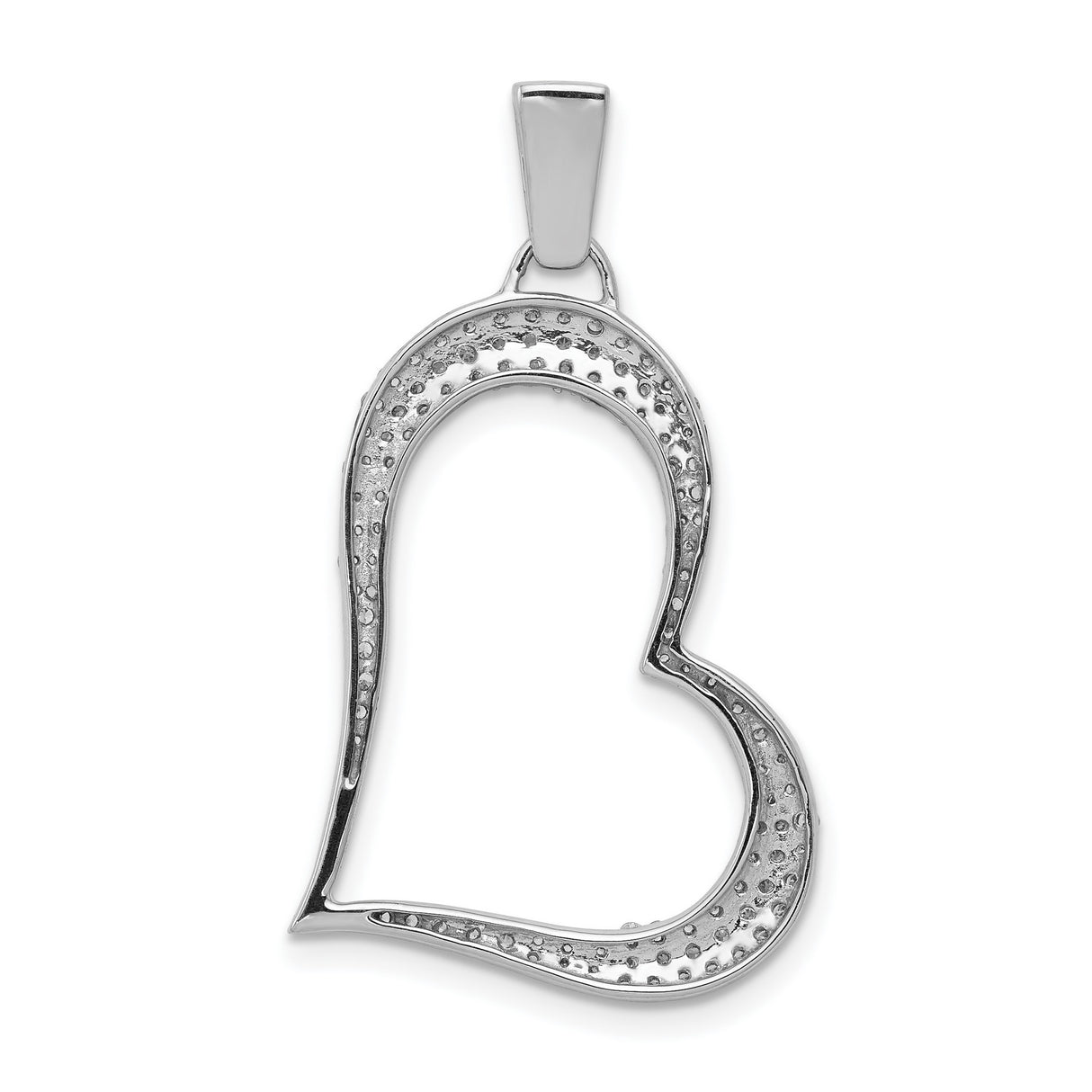 14k White Gold Heart Pendant with Diamonds, Open Heart Charm Symbolizing Love and Romance