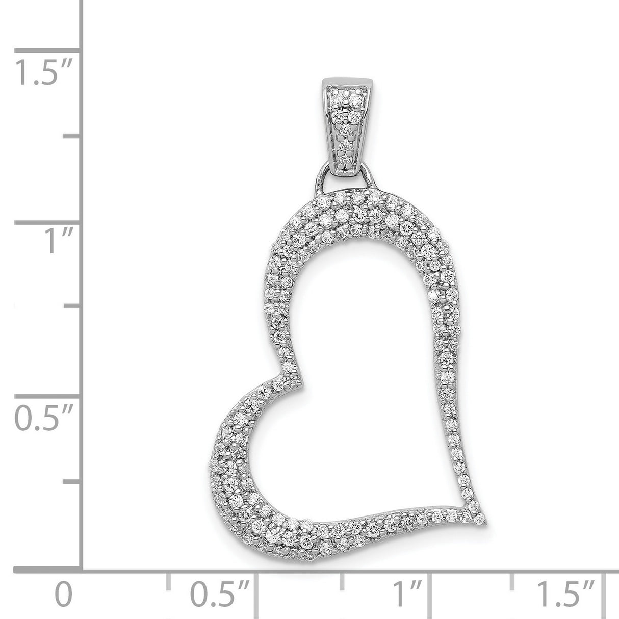 14k White Gold Heart Pendant with Diamonds, Open Heart Charm Symbolizing Love and Romance