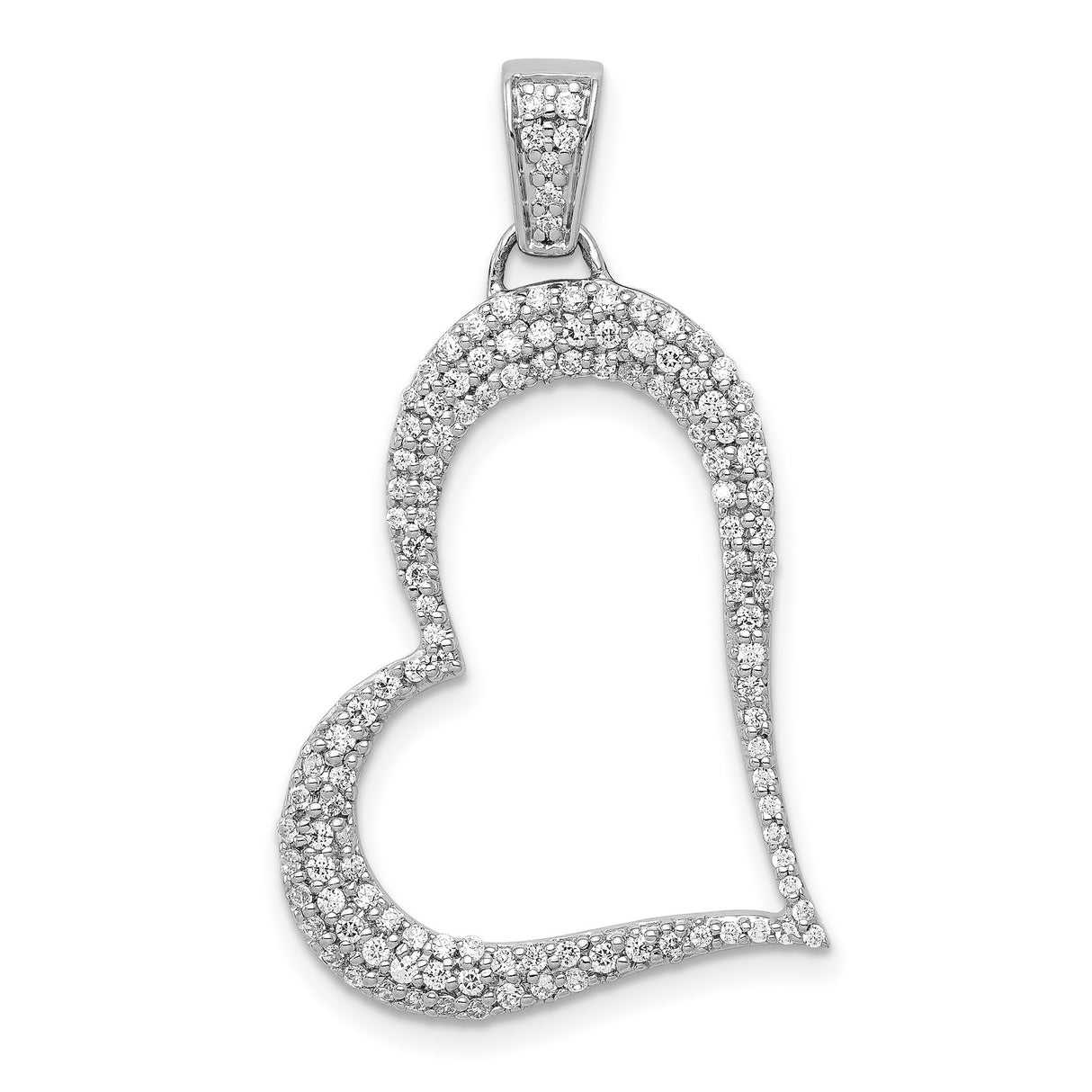 14k White Gold Heart Pendant with Cubic Zirconia, Open Heart Charm Symbolizing Love and Romance