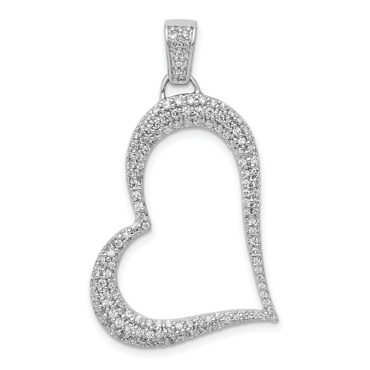 14k White Gold Heart Pendant with Diamond Accents, Open Heart Fine Jewelry for Women