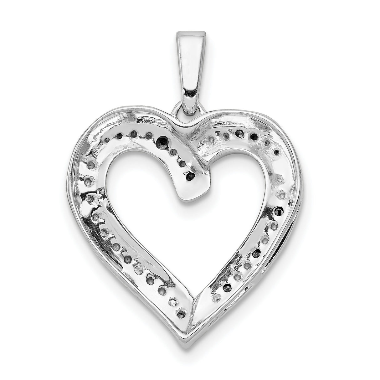 14k White Gold Heart Pendant with Blue and White Diamond Accents, Open Heart Design for Women
