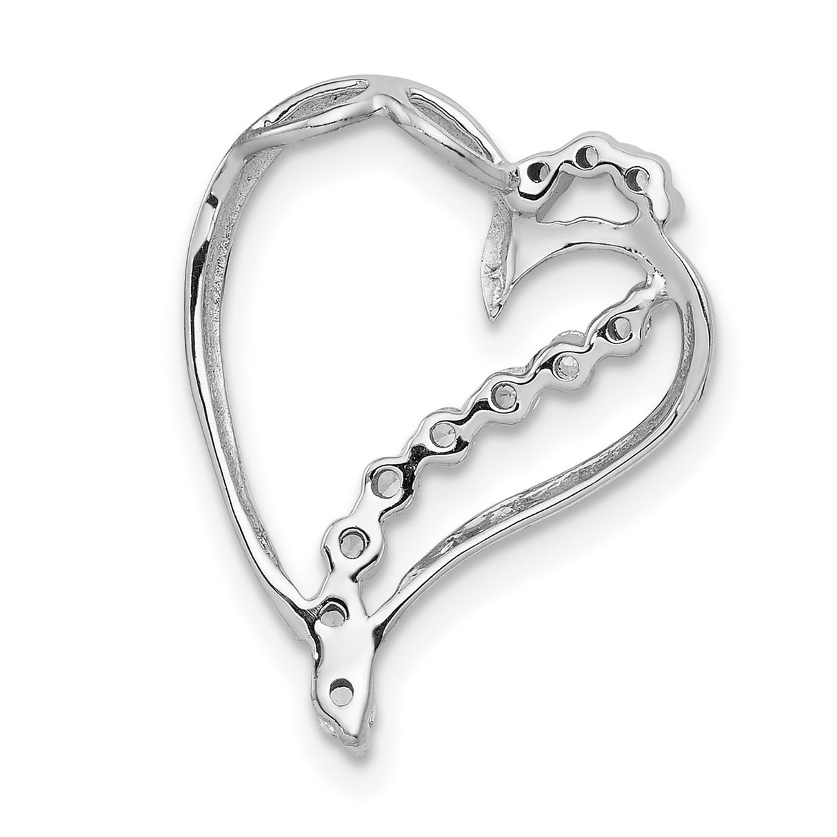 14k White Gold Heart Pendant with Diamond Accents and Flowing Open Heart Design