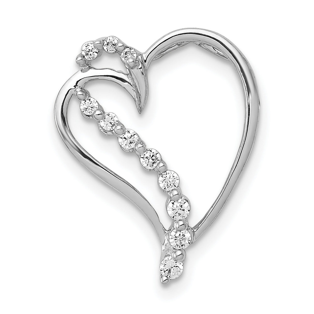 14k White Gold Heart Pendant with Diamond Accents and Flowing Open Heart Design
