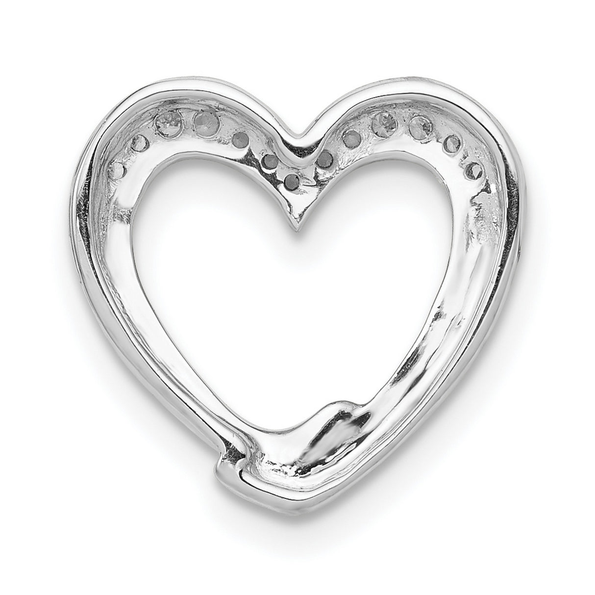 14k White Gold Heart Pendant with Diamond, Open Curved Design Charm for Women