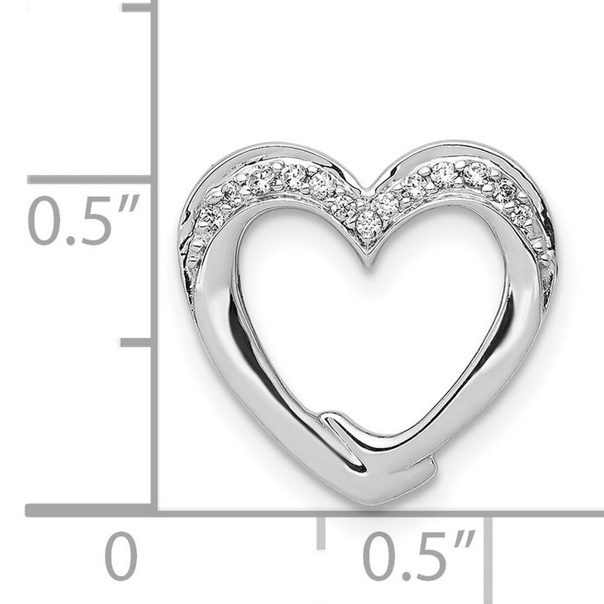 14k White Gold Heart Pendant with Diamond, Open Curved Design Charm for Women