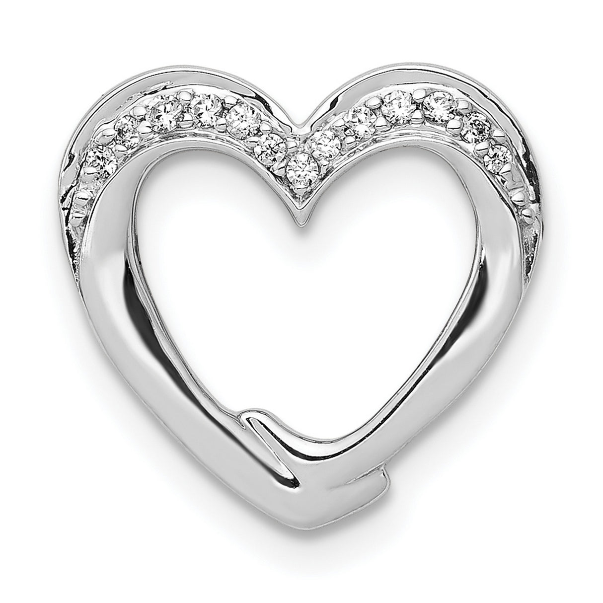 14k White Gold Heart Pendant with Diamond, Open Curved Design Charm for Women