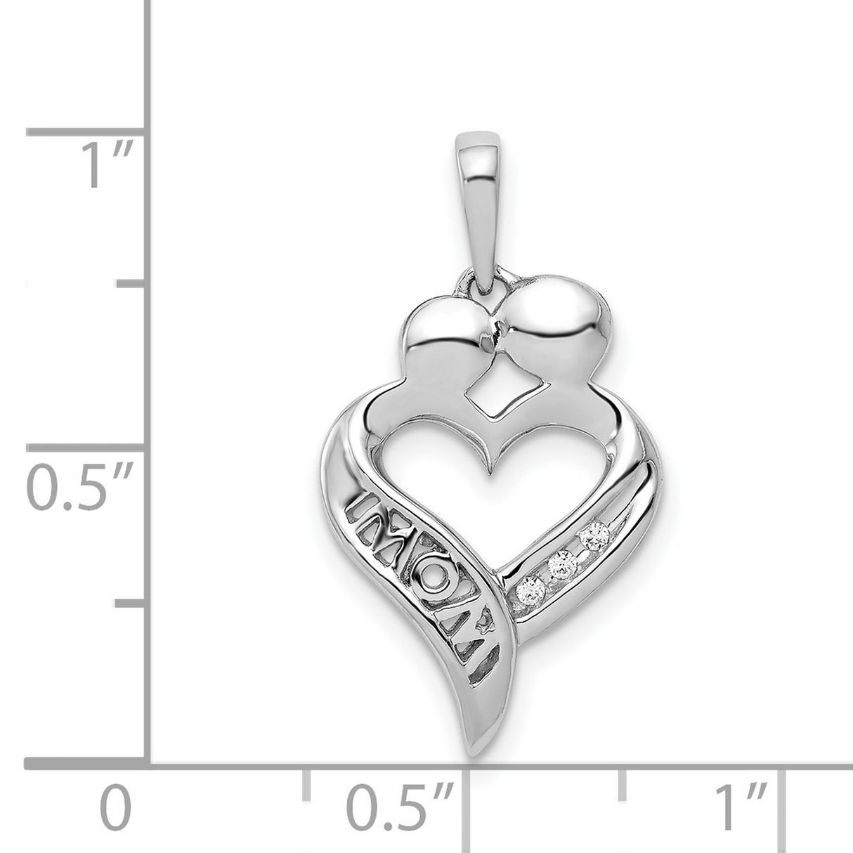 14k White Gold Heart Pendant with Diamond Accent, Embracing Couple and MOM Engraving