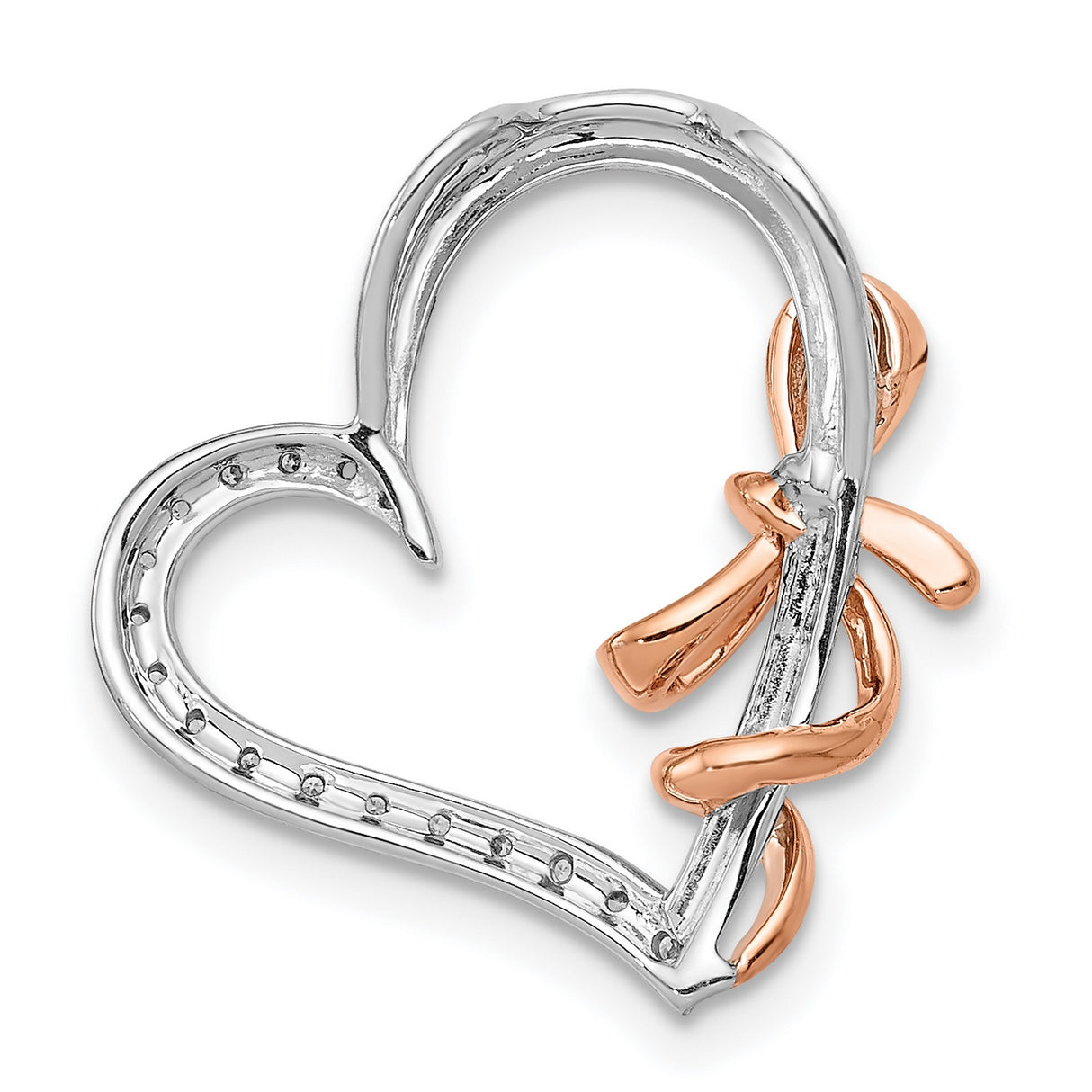14k Two-Tone Gold Heart Pendant with Diamond Accents and Rose Gold Awareness Ribbon