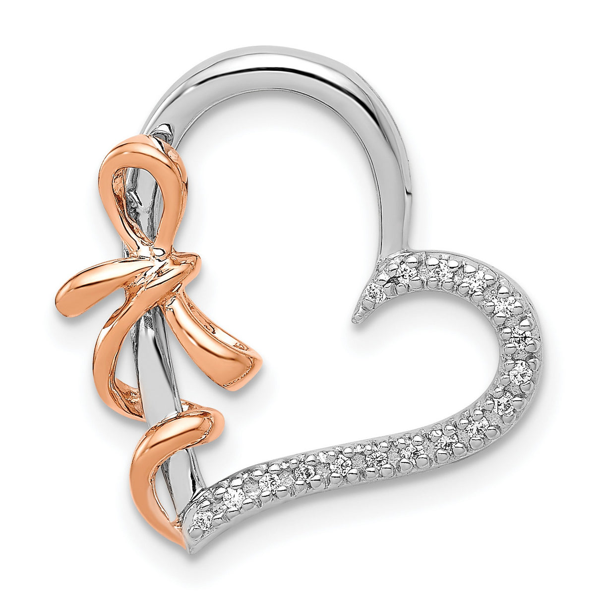 14k Two-Tone Gold Heart Pendant with Diamond Accents and Rose Gold Awareness Ribbon
