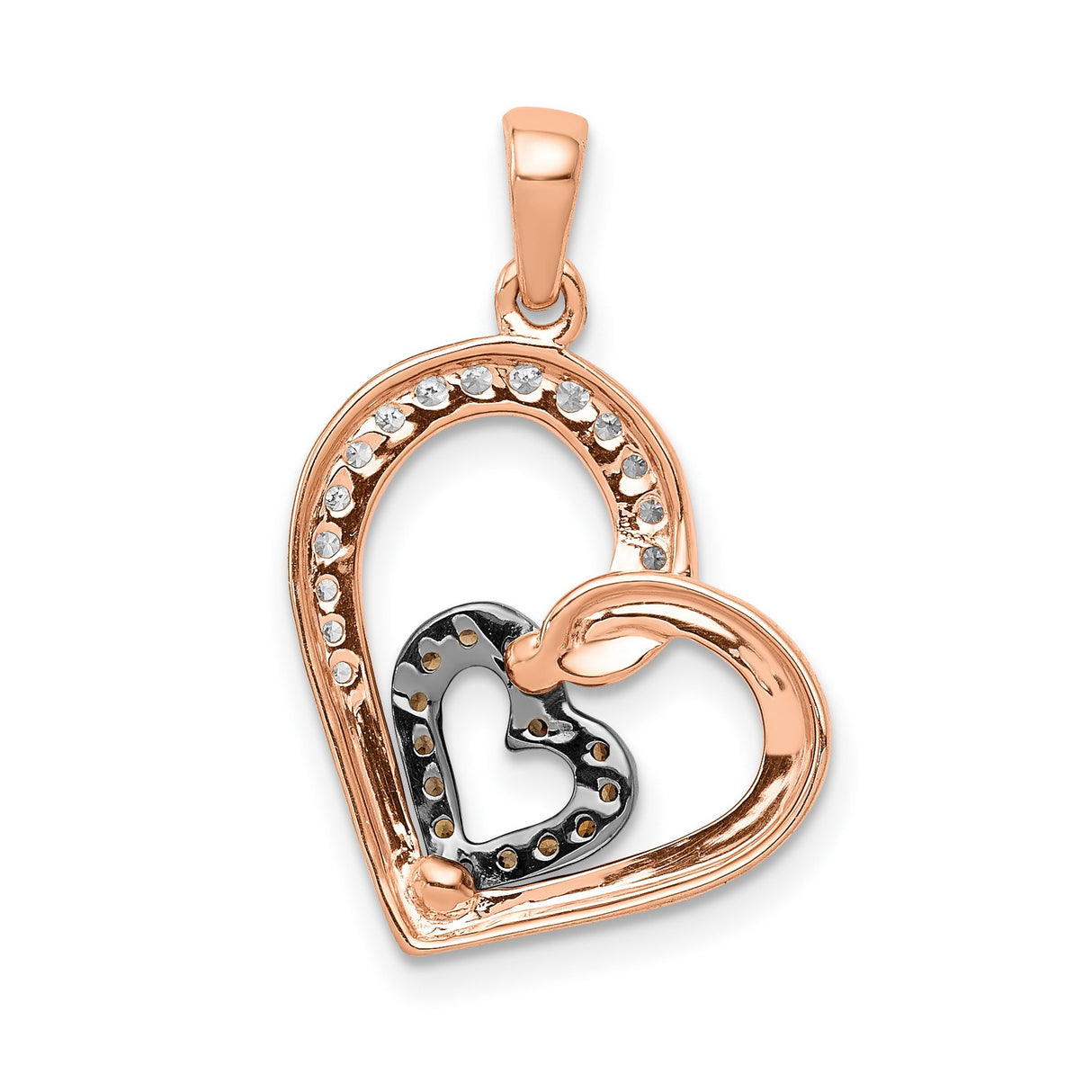 14k Rose Gold Heart Pendant with Champagne and White Diamonds, Romantic Symbolic Jewelry