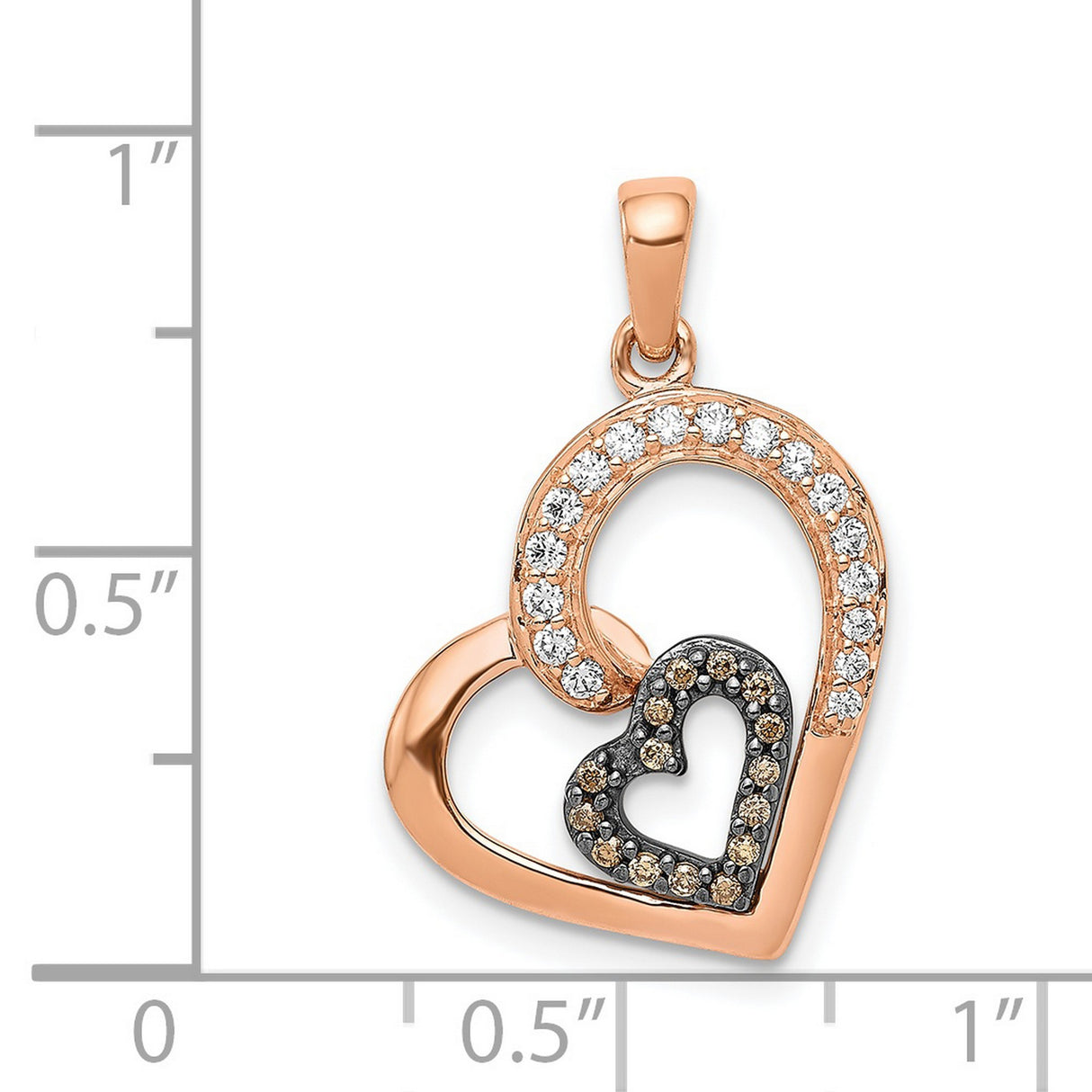 14k Rose Gold Heart Pendant with Champagne and White Diamonds, Romantic Symbolic Jewelry