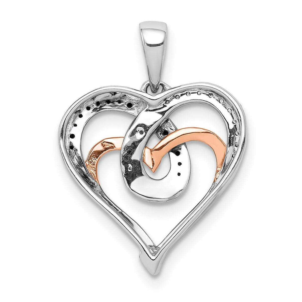 14k Two-Tone Gold Heart Pendant with Interlocking Hearts and Black & White Diamonds