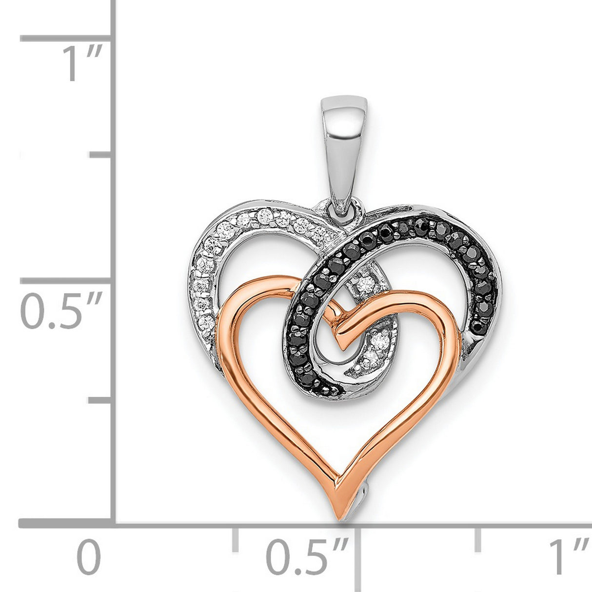 14k Two-Tone Gold Heart Pendant with Interlocking Hearts and Black & White Diamonds