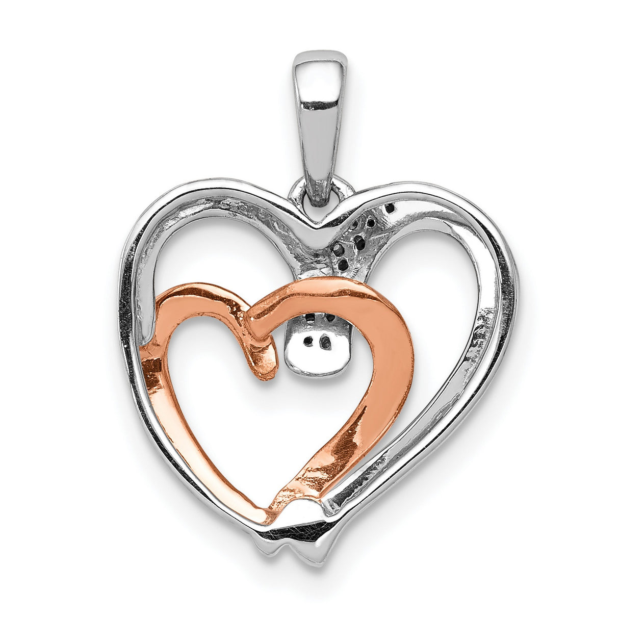 14k Two-Tone Gold Heart Pendant with Diamonds, Interlocking Heart Design