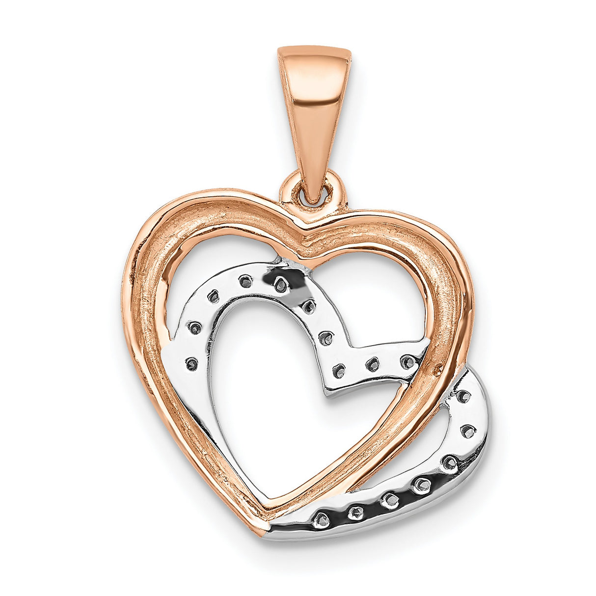 14k Rose Gold Heart Pendant with Diamonds and White Gold Accent