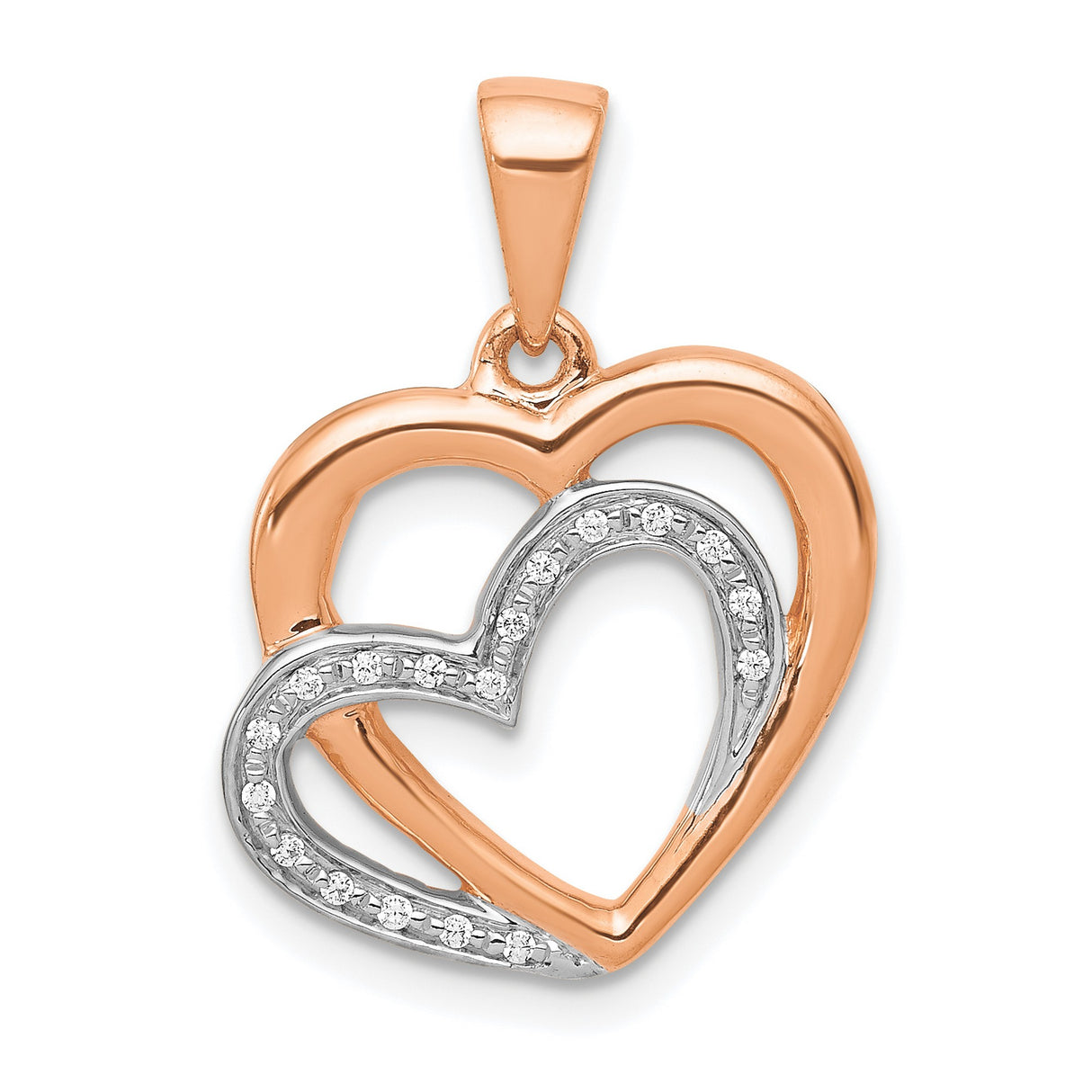 14k Rose Gold Heart Pendant with Cubic Zirconia and White Gold Accent
