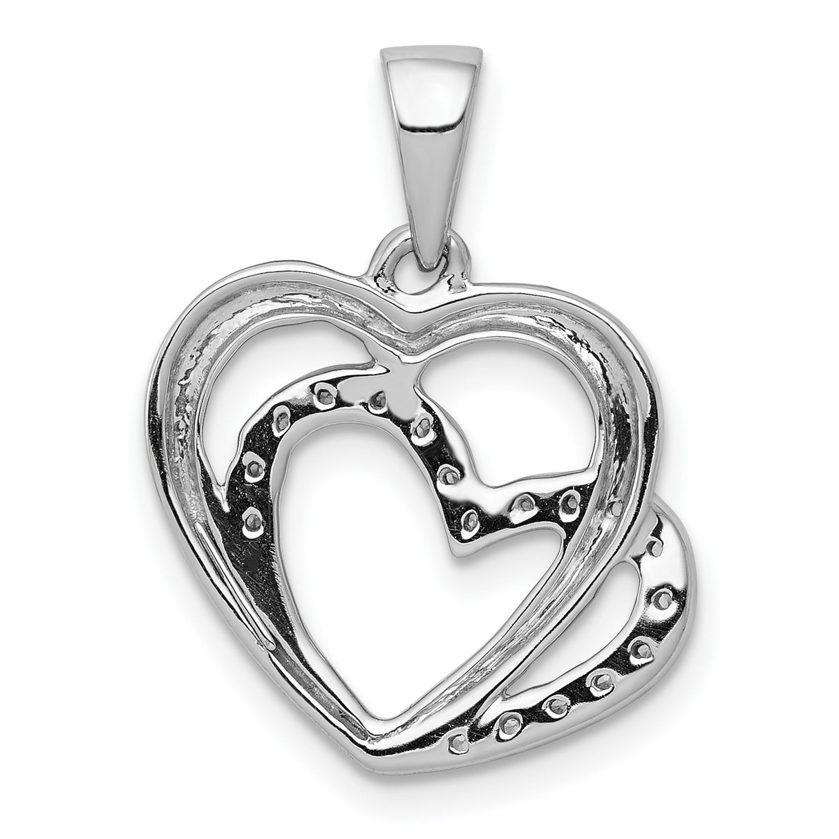 14k White Gold Heart Pendant with Intertwined Open Hearts and Diamonds