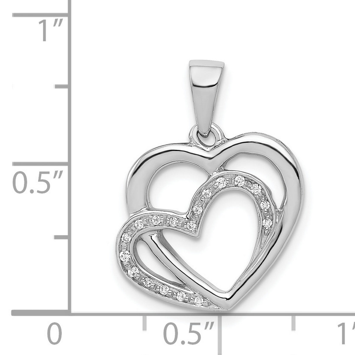 14k White Gold Heart Pendant with Intertwined Open Hearts and Diamonds