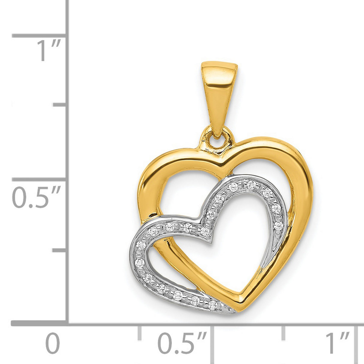 14k Yellow Gold Heart Pendant with Diamond Accents and Intertwined Double Heart Design