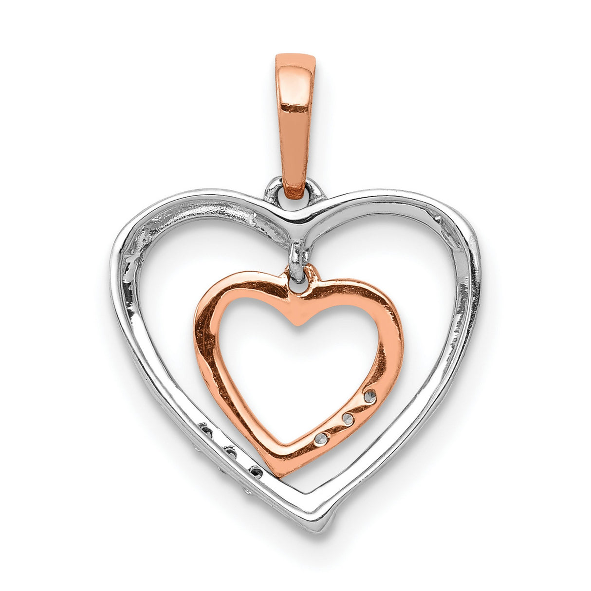 10k Two-Tone Gold Heart Pendant with Open Double Heart Design and Diamond Accent