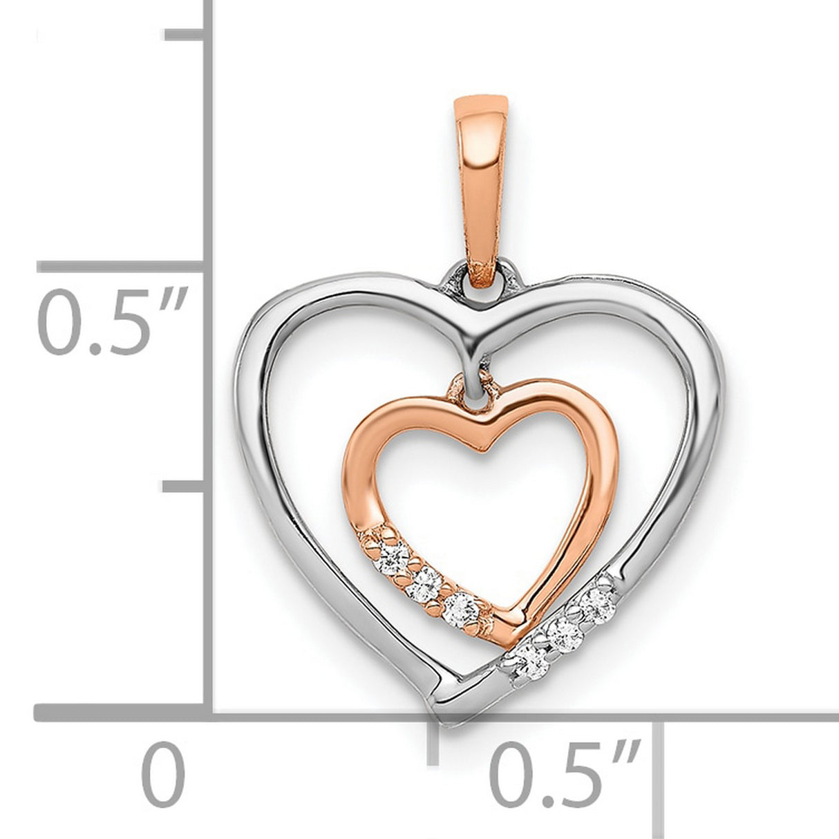 10k Two-Tone Gold Heart Pendant with Open Double Heart Design and Diamond Accent