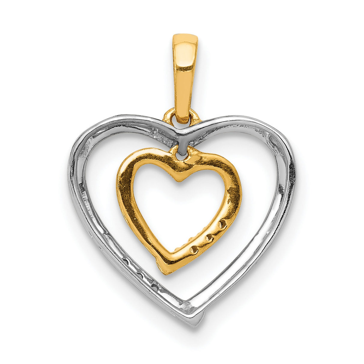 10k Two-Tone Gold Heart Pendant with Open Double Heart Design and Accent Diamonds