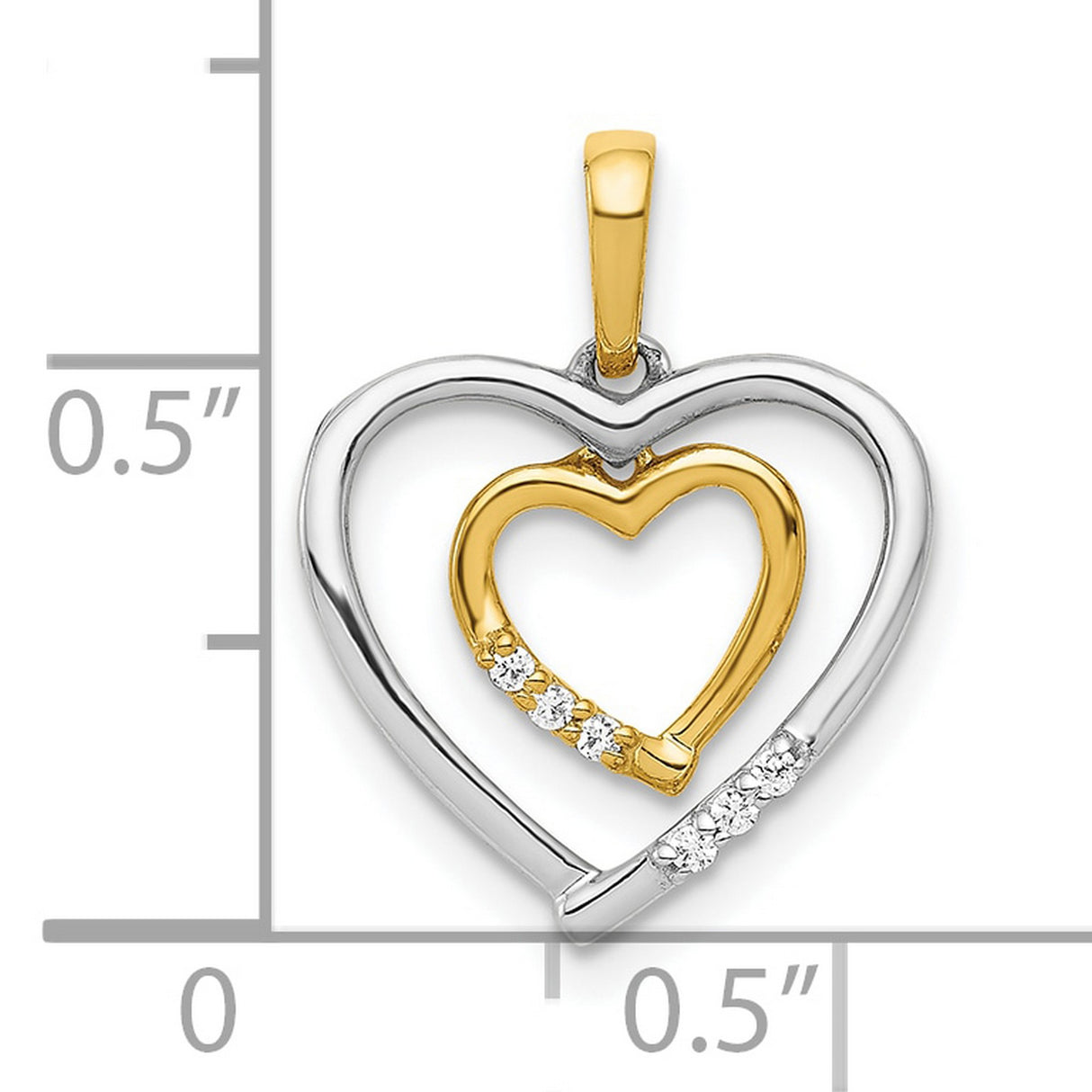 10k Two-Tone Gold Heart Pendant with Open Double Heart Design and Accent Diamonds