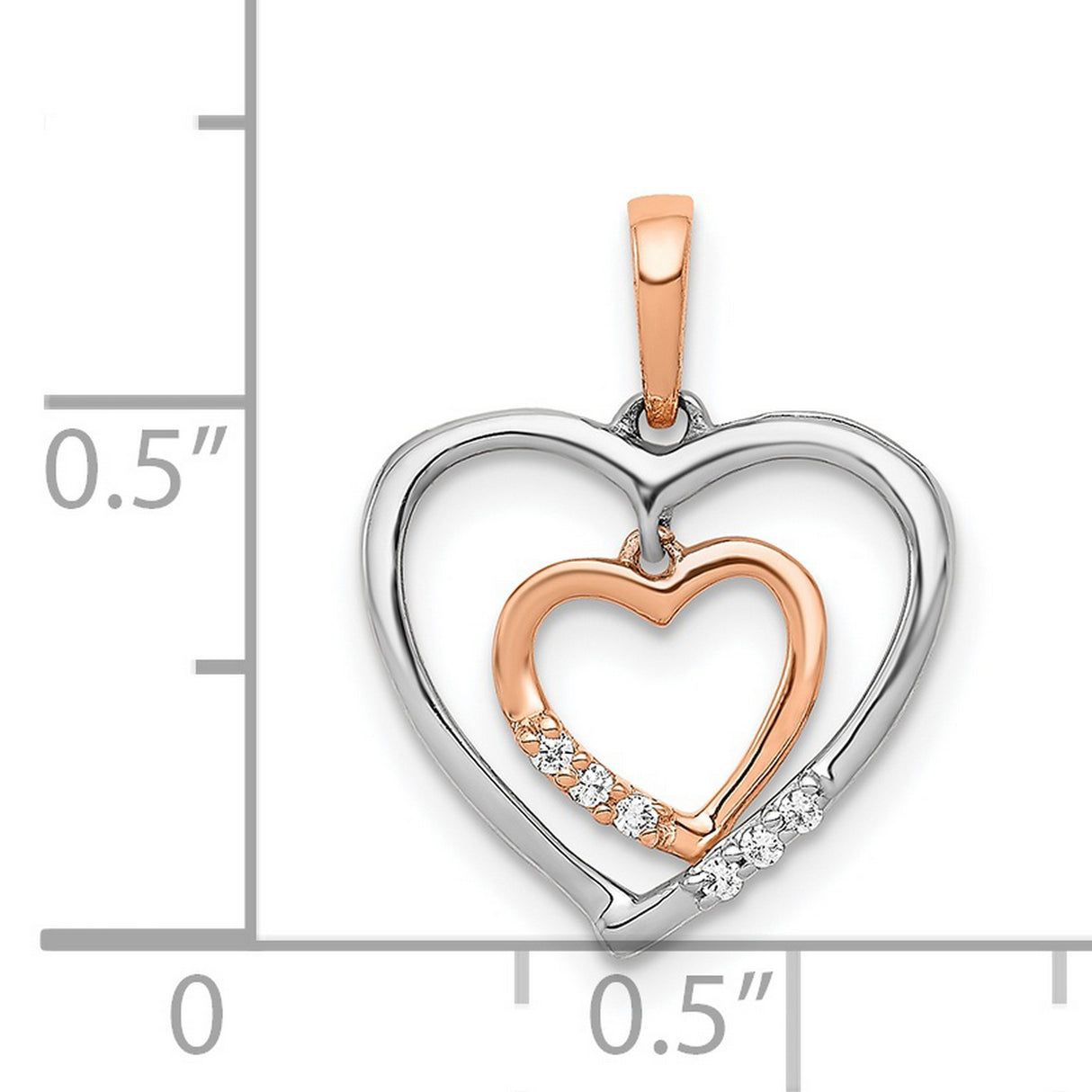14k Two-Tone Gold Heart Pendant with Diamond Accents, Interlocking Rose and White Gold Hearts