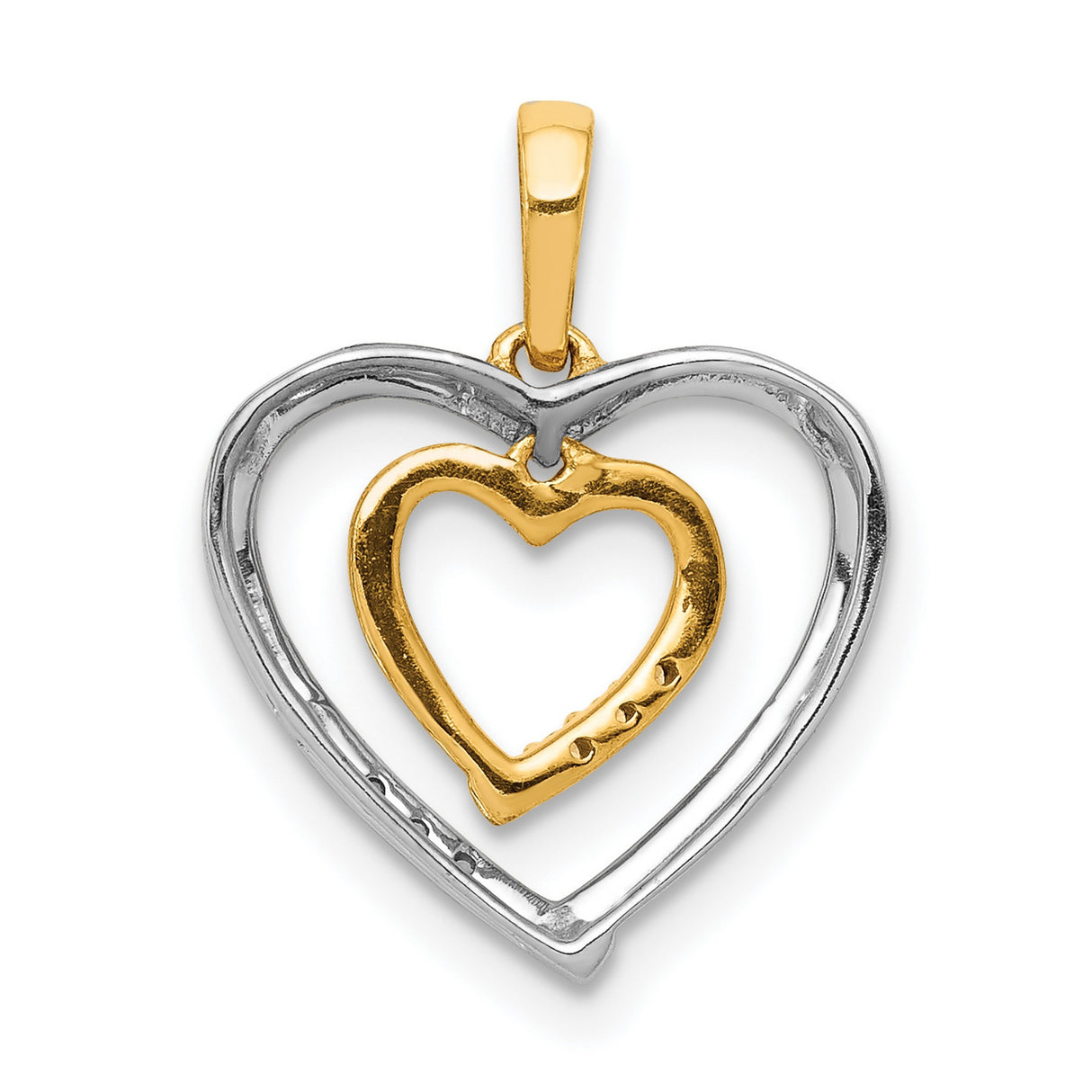 14k Two-Tone Gold Heart Pendant with Diamond Accents, Interlocking Double Heart Design