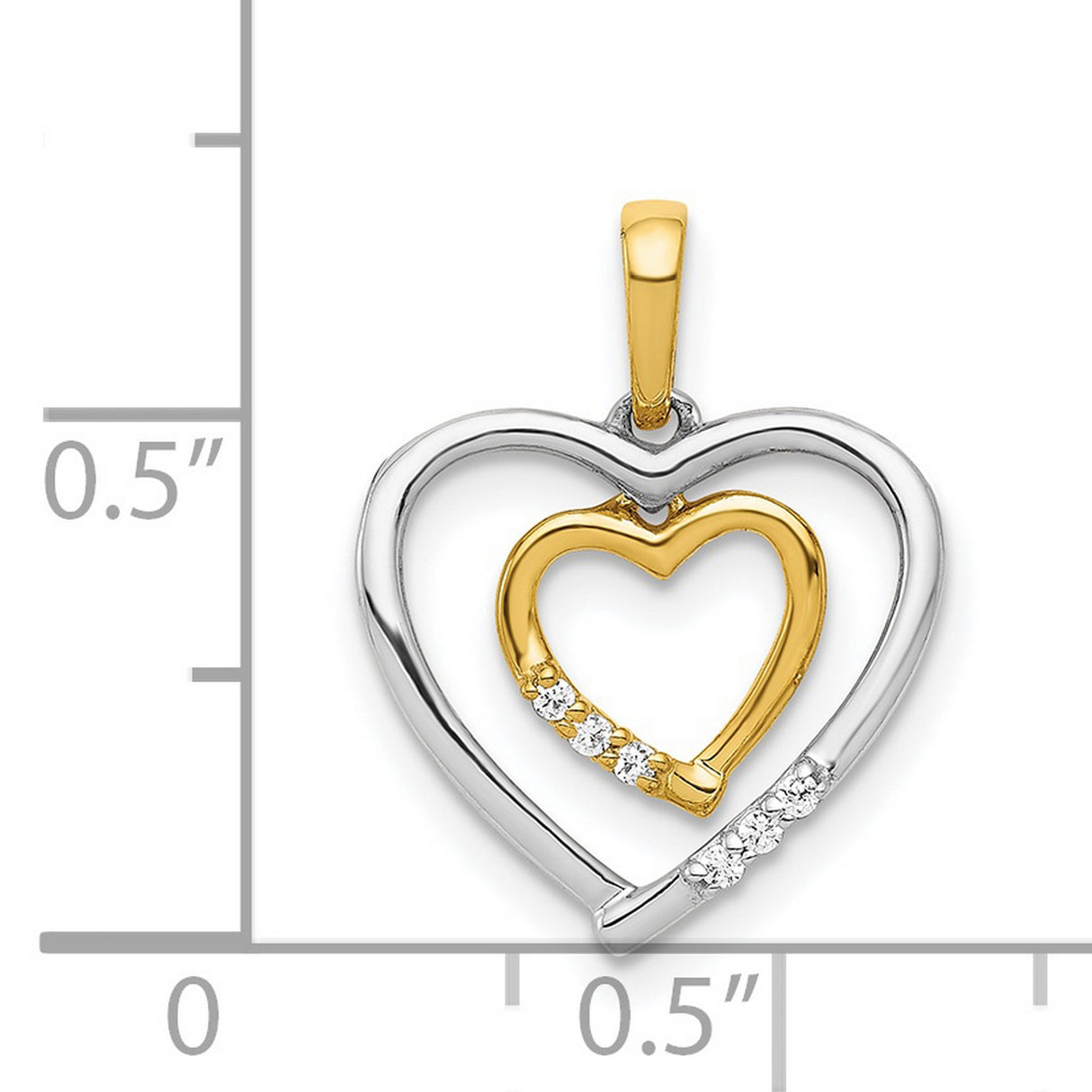 14k Two-Tone Gold Heart Pendant with Diamond Accents, Interlocking Double Heart Design