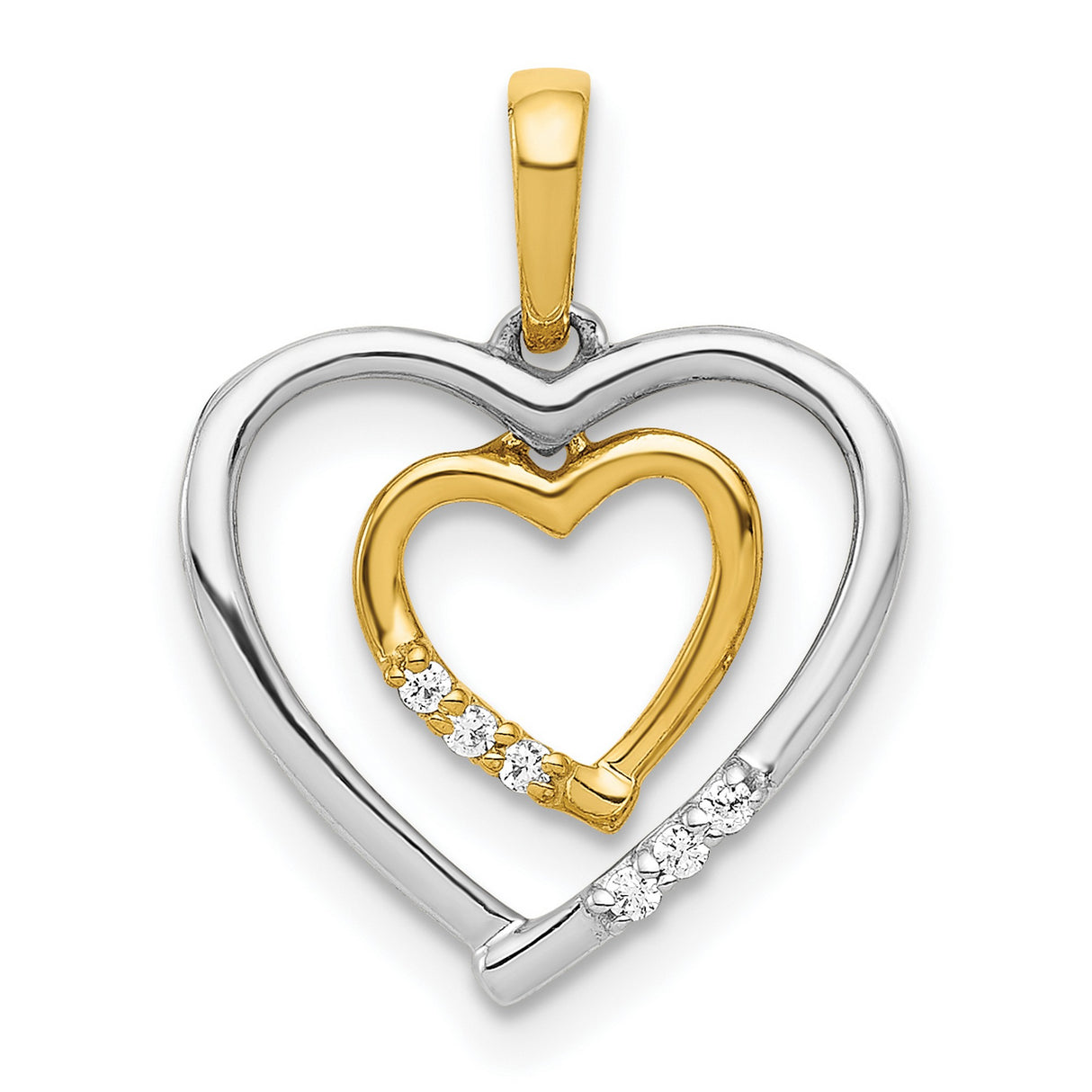14k Two-Tone Gold Heart Pendant with Diamond Accents, Interlocking Double Heart Design
