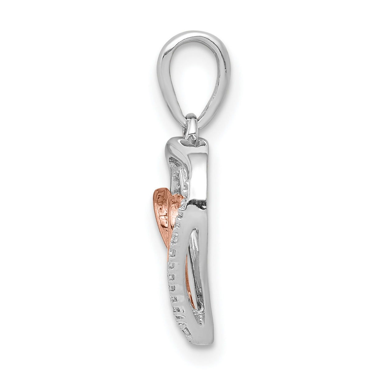 14k Two-Tone Gold Heart Pendant with Diamond Accents, Intertwined Rose and White Gold Hearts