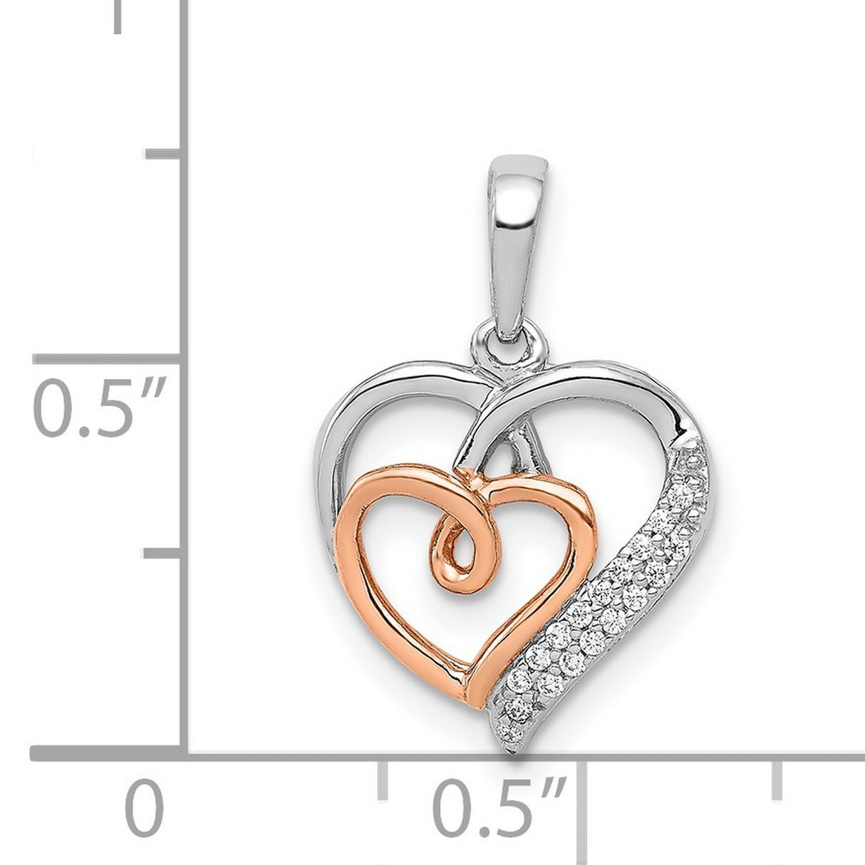 14k Two-Tone Gold Heart Pendant with Diamond Accents, Intertwined Rose and White Gold Hearts