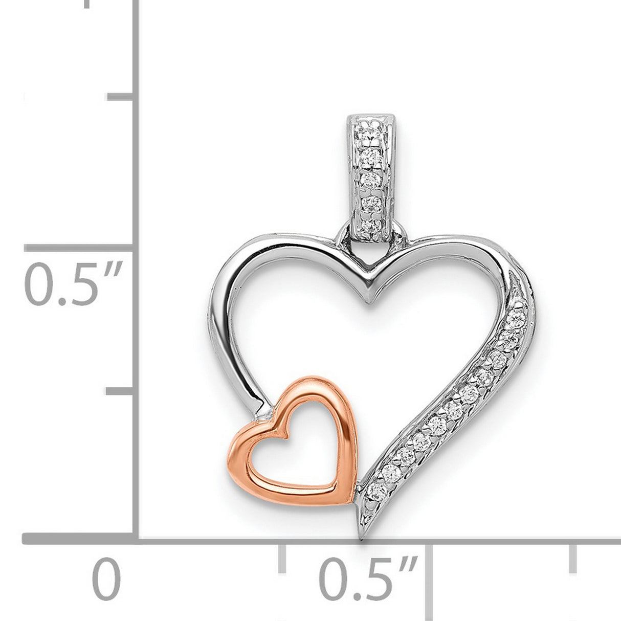 14k Two-Tone Gold Heart Pendant with Pavé Diamonds, Interlocking Rose and White Gold Hearts