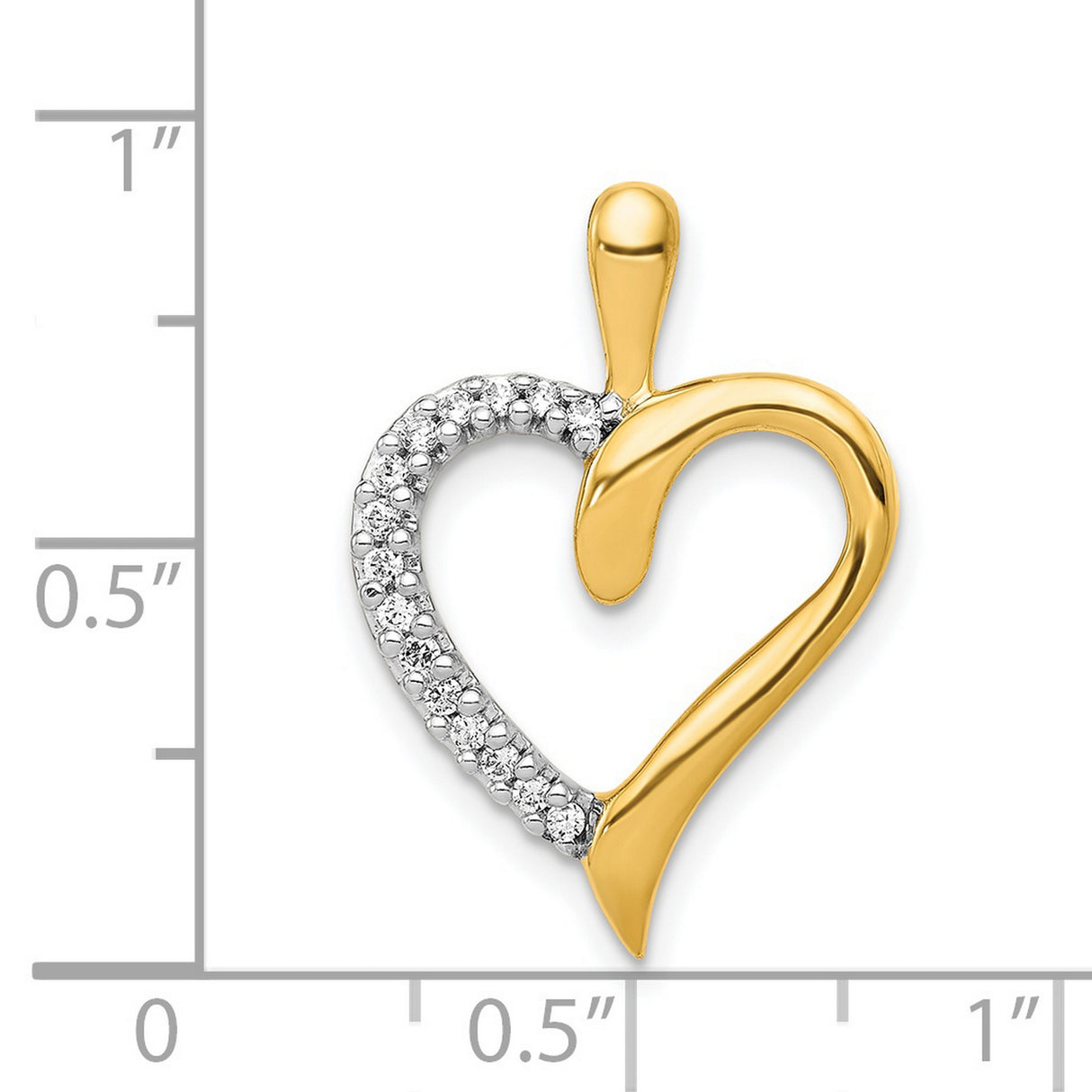 14k Yellow Gold Heart Pendant with Diamond Accents, Open Heart Two-Tone Design for Women