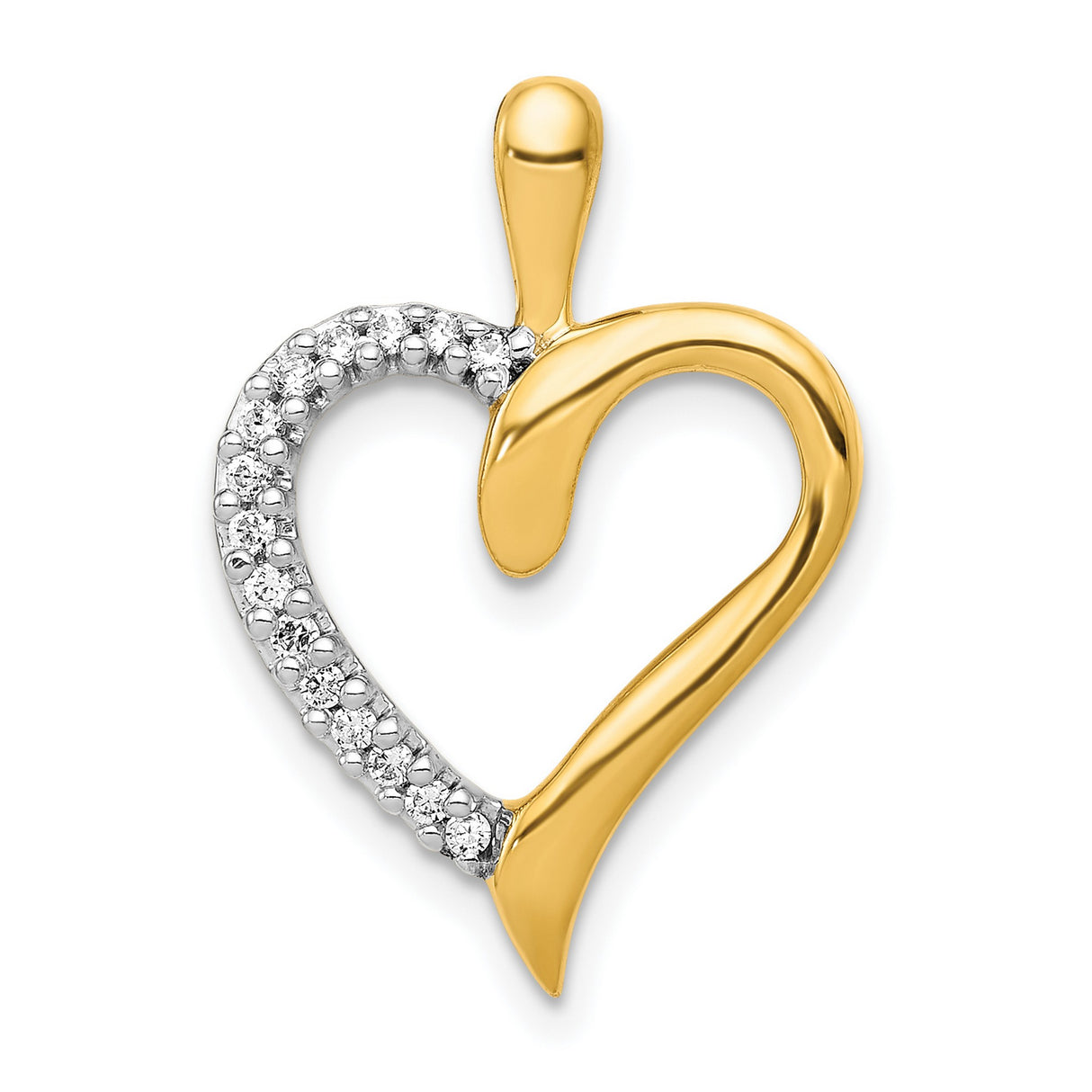 14k Yellow Gold Heart Pendant with Diamond Accents, Open Heart Two-Tone Design for Women